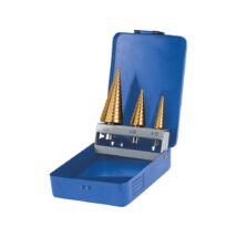 EXTOL CRAFT lépcsős fémfúró klt, 3db; (4-12mm/1mm lépcsők,4-20mm/2mm,4-32mm/2mm) befogás:10mm, max.4mm vastag anyagokhoz,TiN bevonat (20090)