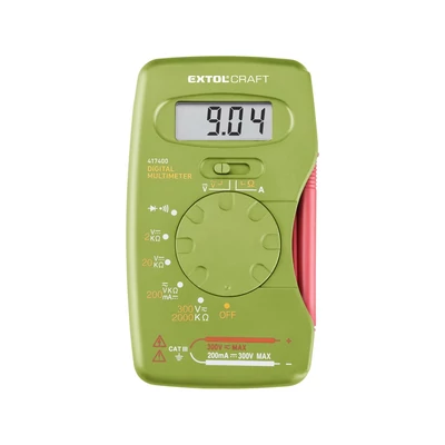 Extol Craft digitális multiméter; Amper/Volt/Ohm mérő, hangjelző funkcióval, CE, 1 db 9V elem (417400)