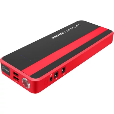 Extol Premium autós indító, benzin- és dízelmotorokhoz., beépített 18000 mAh Li-polimer akkuval + power bank 5V és 19V, "bikázó", 700A (8897321)