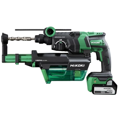 HiKOKI (Hitachi) DH18DPC-5AH-VACUUM Akkus fúró és vésőkalapács 18V, SDS-plus, 3.2J, RFC (2x5Ah akku + töltő) 2xHITBOXBAN
