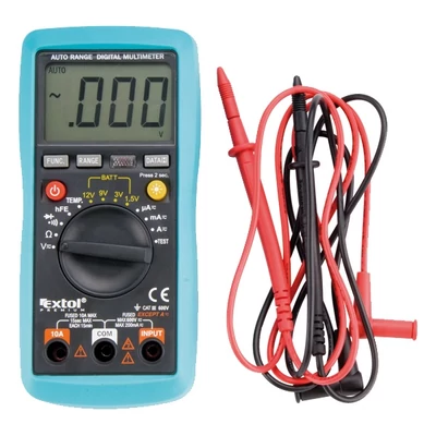 Extol digitális multiméter; Amper/Volt/Ohm mérő, hangjelző funkcióval, CE, 3 db 1,5V AAA elem, 8831250