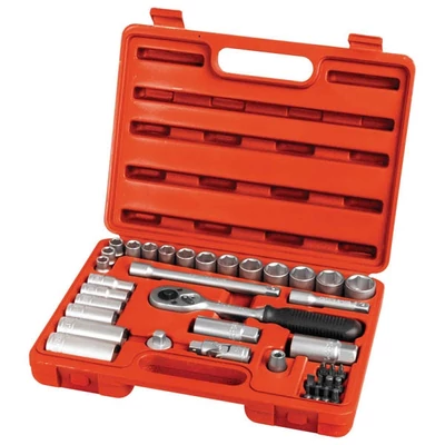 Extol Premium dugókulcs klt., CV., racsnis 45fog ; 3/8", 39db, normál(8-22mm) és hosszú(8-19mm) dugófejek, gyertyakulcs 16 és 21mm, 11 bit, 6522