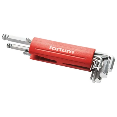 Fortum imbuszkulcs klt., hosszú, gömbfej, 9db, 1,5-10mm, S2; 1,5-2-2,5-3-4-5-6-8-10, műanyag markolat, 4710100