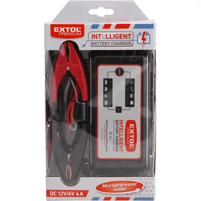 Extol premium akkutöltő, autós, mikroprocesszoros, intelligens, 4 Amp, DC 12V/6V, 8897300