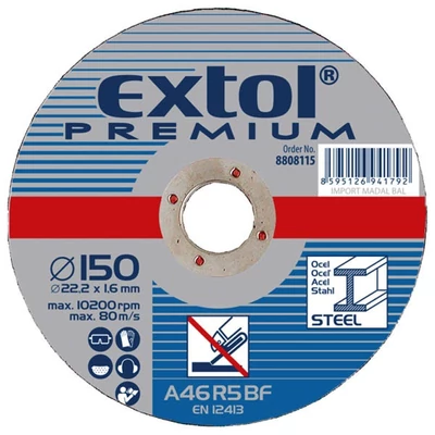 Extol Premium csiszolókorong acélhoz, kék; 125×6,0×22,2mm, max 12200 ford/perc, 8808702