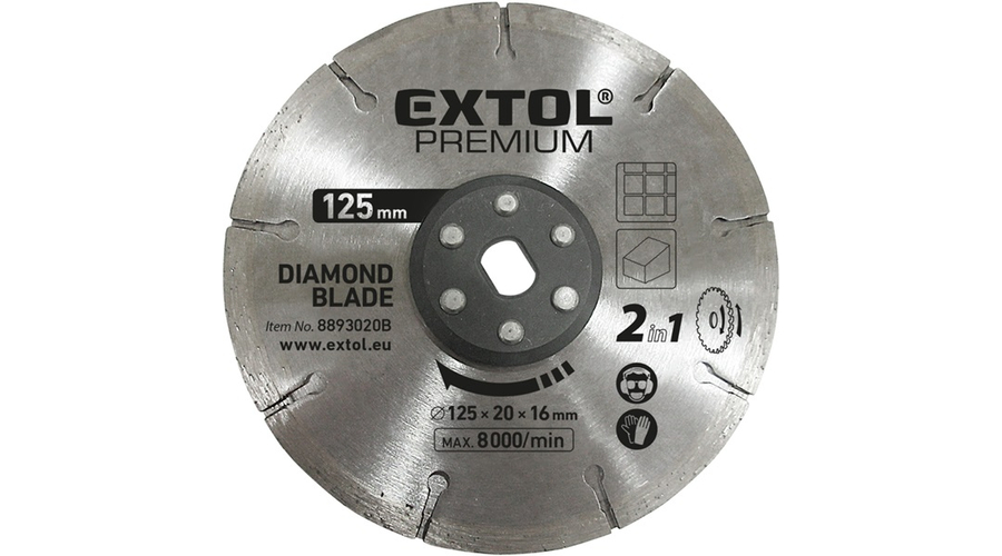 Extol gyémántvágó korong 125×20mm, 2az1ben, 8893020B
