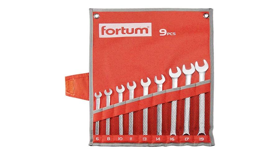 Fortum csillag-villás kulcs klt. 9db, 6-19mm 61CrV5, mattkróm, vászon tok, 4730202
